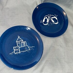 Sandcastle and flip-flops dessert/salad plates, blue and white.  Both for $22